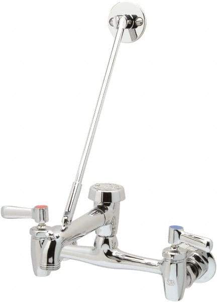 Zurn - Vacuum Breaker Spout With Pail Hook And Wall Brace, Two Handle, Chrome Plated Wall Mount, Industrial Service Sink Faucet - Lever Handle - USA Tool & Supply
