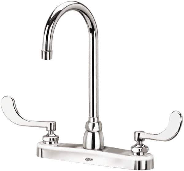 Zurn - Gooseneck, Two Handle, Chrome Plated Deck Mount, Laboratory Faucet - Wrist Blade Handle - USA Tool & Supply