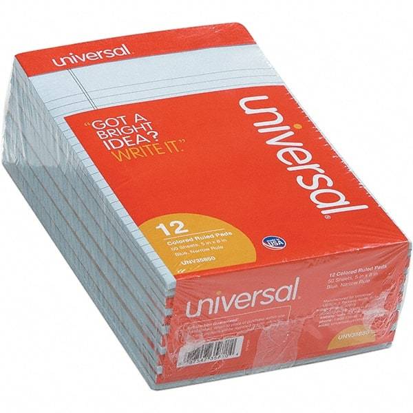 UNIVERSAL - 50 Sheet, 5 x 8", Narrow Note Pad - Blue - USA Tool & Supply