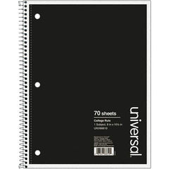 UNIVERSAL - 70 Sheet, 10-1/2 x 8", College Ruled Wire Bound Notebook - Black - USA Tool & Supply