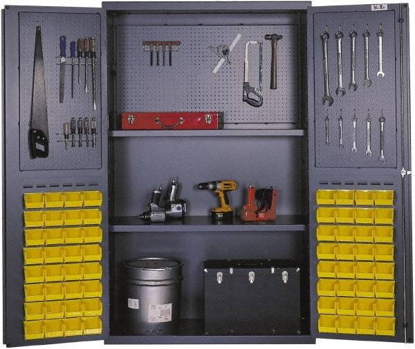 Valley Craft - 2 Shelf 64 Bin Pegboard Storage Cabinet - Steel, 48" Wide x 24" Deep x 78" High, Gray - USA Tool & Supply