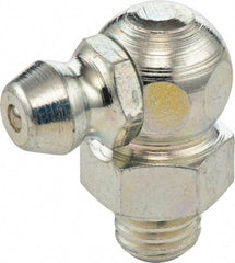 Umeta - 90° Head Angle, M8x1 Metric Stainless Steel Standard Grease Fitting - 9mm Hex, 18mm Overall Height, 5.5mm Shank Length - USA Tool & Supply
