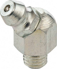 Umeta - 45° Head Angle, M6x0.75 Metric Steel Standard Grease Fitting - 9mm Hex, 23.5mm Overall Height, 5.5mm Shank Length, Zinc Plated Finish - USA Tool & Supply