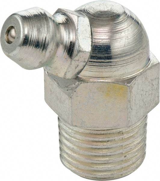 Umeta - 65° Head Angle, 1/8 PTF Steel Standard Grease Fitting - 7/16" Hex, 1.2188" Overall Height, Zinc Plated Finish - USA Tool & Supply