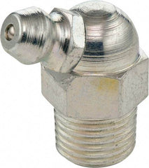 Umeta - 65° Head Angle, 1/8 PTF Steel Standard Grease Fitting - 3/8" Hex, 2-3/4" Overall Height, Zinc Plated Finish - USA Tool & Supply