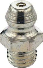 Umeta - Straight Head Angle, M8x1.25 Metric Stainless Steel Standard Grease Fitting - 9mm Hex, 15mm Overall Height, 5.5mm Shank Length - USA Tool & Supply
