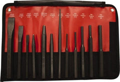 Mayhew - 12 Piece Cold Chisel, Prick, Center, Solid & Pin Punch Set - 5/16 to 3/4" Chisel, 5/32 to 3/8" Punch, Hex Shank - USA Tool & Supply