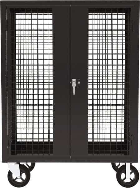 Valley Craft - 2,000 Lb Capacity, 4-Sided Steel Security Truck - 24" Long x 48" Wide x 66" High, 8" Diam Mold-On Rubber Wheels - USA Tool & Supply