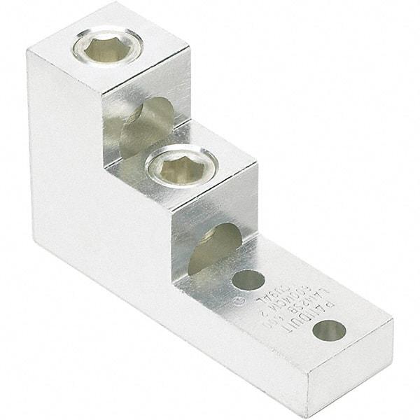 Panduit - 2 AWG Noninsulated Lug Connection Square Ring Terminal - 3/8" Stud, 4.91" OAL x 1-1/2" Wide, Tin Plated Aluminum Contact - USA Tool & Supply