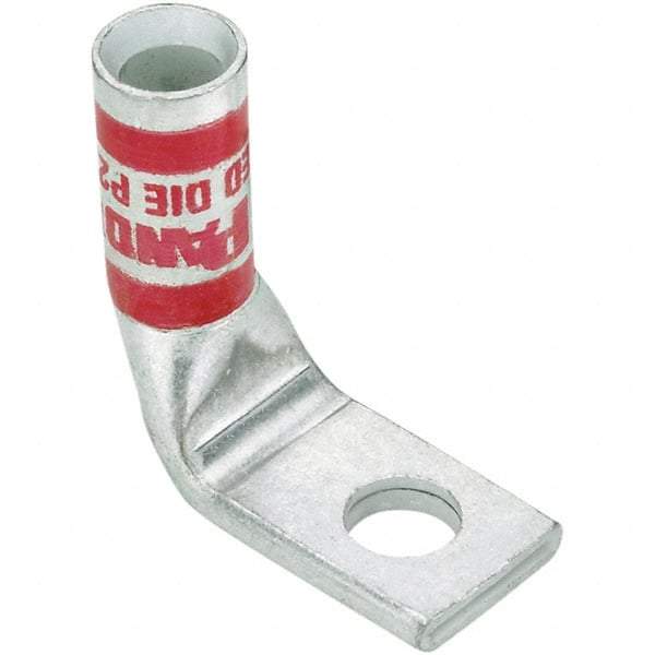 Panduit - 6 AWG Noninsulated Compression Connection Right Angle Ring Terminal - 1/4" Stud, 1.03" OAL x 0.48" Wide, Tin Plated Copper Contact - USA Tool & Supply