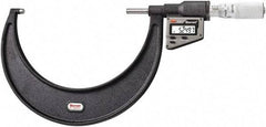 Starrett - 127 to 152 mm Range, 0.0001" Resolution, Standard Throat, Electronic Outside Micrometer - 0.0002" Accuracy, Friction Thimble, Micro Lapped Carbide Face, CR2450 Battery, Includes 3V Battery - USA Tool & Supply