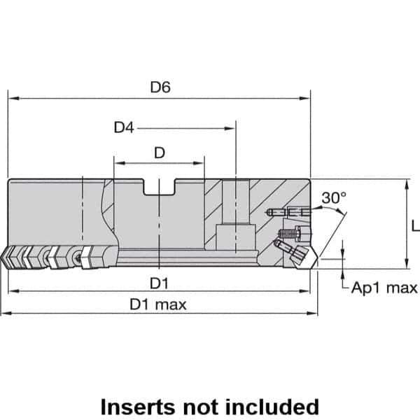 Kennametal - 10" Cut Diam, 2-1/2" Arbor Hole, 8mm Max Depth of Cut, 30° Indexable Chamfer & Angle Face Mill - 30 Inserts, HNGX 0905... Insert, Right Hand Cut, 30 Flutes, Series HexaCut - USA Tool & Supply