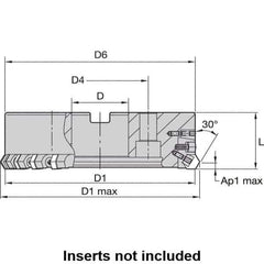 Kennametal - 6" Cut Diam, 2" Arbor Hole, 8mm Max Depth of Cut, 30° Indexable Chamfer & Angle Face Mill - 20 Inserts, HNGX 0905... Insert, Right Hand Cut, 20 Flutes, Series HexaCut - USA Tool & Supply