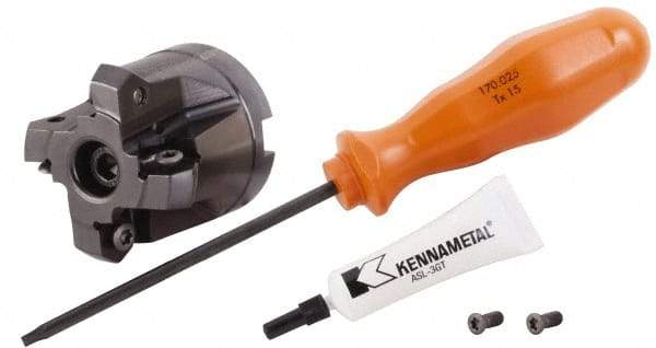 Kennametal - 1" Cut Diam, 1/2" Arbor Hole, 4.42mm Max Depth of Cut, 30° Indexable Chamfer & Angle Face Mill - 4 Inserts, HNGJ 0604... Insert, Right Hand Cut, 4 Flutes, Through Coolant, Series Dodeka Mini HD - USA Tool & Supply