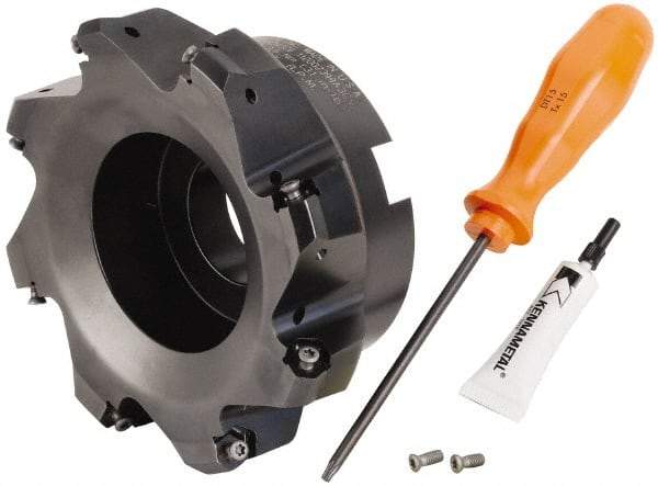 Kennametal - 5" Cut Diam, 1-1/2" Arbor Hole, 3.23mm Max Depth of Cut, 45° Indexable Chamfer & Angle Face Mill - 8 Inserts, HNGJ 0604... Insert, Right Hand Cut, 8 Flutes, Through Coolant, Series Dodeka Mini - USA Tool & Supply