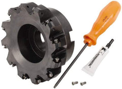 Kennametal - 5" Cut Diam, 1-1/2" Arbor Hole, 3.23mm Max Depth of Cut, 45° Indexable Chamfer & Angle Face Mill - 12 Inserts, HNGJ 0604... Insert, Right Hand Cut, 12 Flutes, Through Coolant, Series Dodeka Mini - USA Tool & Supply