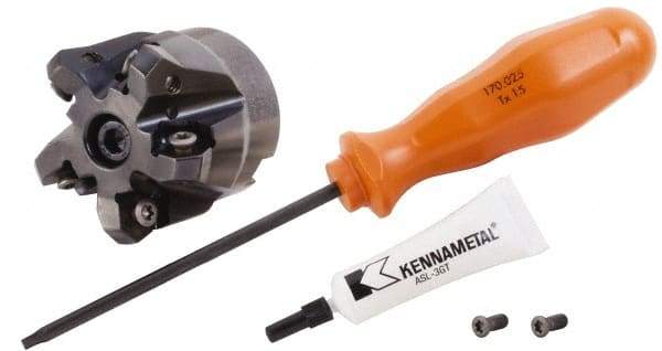 Kennametal - 1" Cut Diam, 1/2" Arbor Hole, 3.23mm Max Depth of Cut, 45° Indexable Chamfer & Angle Face Mill - 5 Inserts, HNGJ 0604... Insert, Right Hand Cut, 5 Flutes, Through Coolant, Series Dodeka Mini - USA Tool & Supply