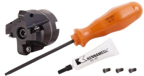 Kennametal - 1" Cut Diam, 1/2" Arbor Hole, 3.23mm Max Depth of Cut, 45° Indexable Chamfer & Angle Face Mill - 4 Inserts, HNGJ 0604... Insert, Right Hand Cut, 4 Flutes, Through Coolant, Series Dodeka Mini - USA Tool & Supply