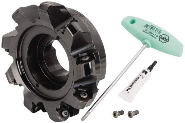 Kennametal - 6" Cut Diam, 2" Arbor Hole, 8mm Max Depth of Cut, 45° Indexable Chamfer & Angle Face Mill - 9 Inserts, HNPJ 1307... Insert, Right Hand Cut, 9 Flutes, Through Coolant, Series Dodeka Max - USA Tool & Supply
