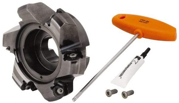 Kennametal - 5" Cut Diam, 1-1/2" Arbor Hole, 8mm Max Depth of Cut, 45° Indexable Chamfer & Angle Face Mill - 6 Inserts, HNPJ 1307... Insert, Right Hand Cut, 6 Flutes, Through Coolant, Series Dodeka Max - USA Tool & Supply