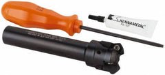 Kennametal - 45° Lead Angle, 33.58mm Max Cut Diam, 1" Min Cut Diam, 3.23mm Max Depth of Cut, Indexable Chamfer and Angle End Mill - 3 Inserts, HNGJ 0604ANENLD Insert Style, 121.92mm Overall Length, Through Coolant, Straight Shank - USA Tool & Supply