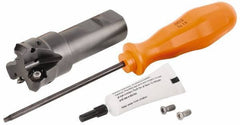 Kennametal - 45° Lead Angle, 39.93mm Max Cut Diam, 1-1/4" Min Cut Diam, 3.23mm Max Depth of Cut, Indexable Chamfer and Angle End Mill - 3 Inserts, HNGJ 0604ANENLD Insert Style, 96mm Overall Length, Through Coolant, Straight Shank - USA Tool & Supply