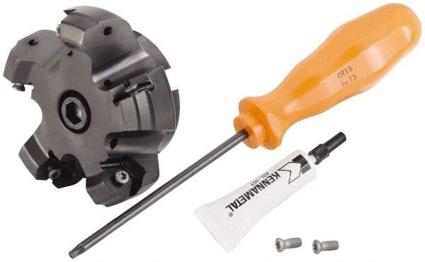 Kennametal - 5 Inserts, 3.245" Cutter Diam, 0.087" Max Depth of Cut, Indexable High-Feed Face Mill - 3/4" Arbor Hole Diam, 1.595" High, KSHR Toolholder, HNGJ 0905.. Inserts, Series Dodeka High-Feed - USA Tool & Supply