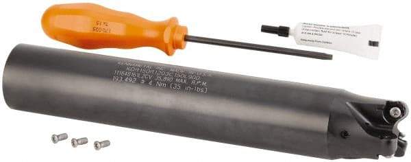 Kennametal - 32mm Cutting Diam, 32mm Shank Diam, 1.26" Max Depth of Cut, Straight Shank Indexable Copy End Mill - 3 Inserts, RN.J 1204M0.. Insert, KDR Toolholder, Through Coolant - USA Tool & Supply