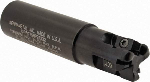 Kennametal - 3/4" Cutting Diam, 3/4" Shank Diam, 3/4" Max Depth of Cut, Straight Shank Indexable Copy End Mill - 3 Inserts, RP.. 2150.. Insert, KIPR Toolholder, Through Coolant - USA Tool & Supply