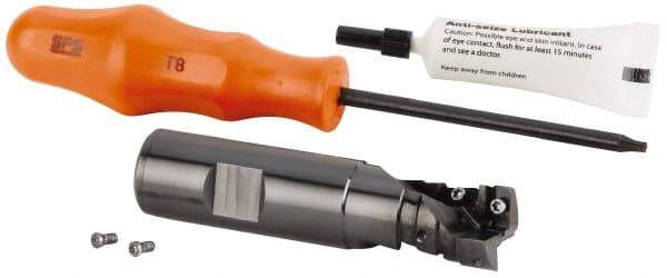 Kennametal - 16mm Cut Diam, 19mm Max Depth of Cut, 16mm Shank Diam, 120mm OAL, Indexable Square Shoulder Helical End Mill - GOMT 08T2.., JOMT 08T2.. Inserts, Cylindrical Shank, 0° Lead Angle, Series KDMR - USA Tool & Supply