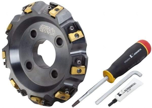 Kennametal - 8" Cut Diam, 2-1/2" Arbor Hole, 21.39mm Max Depth of Cut, 30° Indexable Chamfer & Angle Face Mill - 9 Inserts, LN.U 2210... Insert, Right Hand Cut, 9 Flutes, Series MEGA60 - USA Tool & Supply