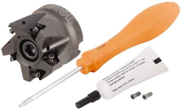 Kennametal - 5 Inserts, 1.9995" Cutter Diam, 0.059" Max Depth of Cut, Indexable High-Feed Face Mill - 3/4" Arbor Hole Diam, 1.575" High, KF2X Toolholder, WOEJ 0905.. Inserts, Series KenFeed 2X - USA Tool & Supply