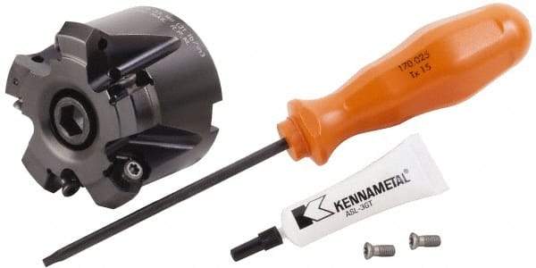 Kennametal - 6 Inserts, 2-1/2" Cutter Diam, 0.059" Max Depth of Cut, Indexable High-Feed Face Mill - 3/4" Arbor Hole Diam, 1-3/4" High, KF2X Toolholder, WOEJ 0905.. Inserts, Series KenFeed 2X - USA Tool & Supply