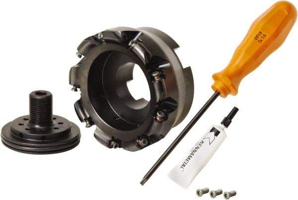 Kennametal - 100mm Cut Diam, 3mm Max Depth, 32mm Arbor Hole, 9 Inserts, RN.J 1204... Insert Style, Indexable Copy Face Mill - KDR Cutter Style, 22,150 Max RPM, 50mm High, Through Coolant, Series Rodeka - USA Tool & Supply