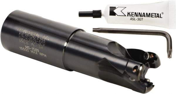 Kennametal - 1-1/4" Cut Diam, 0.404" Max Depth of Cut, 1-1/4" Shank Diam, 122.94mm OAL, Indexable Square Shoulder End Mill - LF.W 2.52.R Inserts, Weldon Shank, 0° Lead Angle, Series RPF - USA Tool & Supply