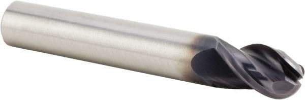 Kennametal - 12mm Diam, 15mm LOC, 3 Flute Solid Carbide Ball End Mill - AlTiN Finish, Single End, 55mm OAL, 12mm Shank Diam, Spiral Flute - USA Tool & Supply