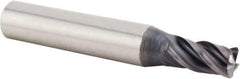 Kennametal - 1/4", 21/64" LOC, 1/4" Shank Diam, 1-1/2" OAL, 4 Flute, Solid Carbide Square End Mill - Single End, AlTiN Finish, Spiral Flute, 38° Helix, Centercutting, Right Hand Cut, Right Hand Flute, Series UEDE - USA Tool & Supply