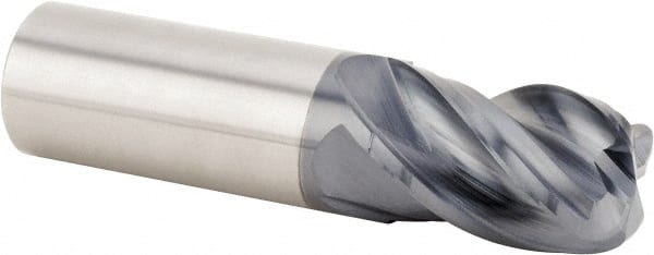 Corner Radius End Mill: 1/4″ Dia, 3/4″ LOC, 0.015″ Radius, 4 Flutes, Solid Carbide 2-1/2″ OAL, 1/4″ Shank Dia, 30 ° Helix, AlTiN Coated, Corner Radius End, Centercutting, Series UADE