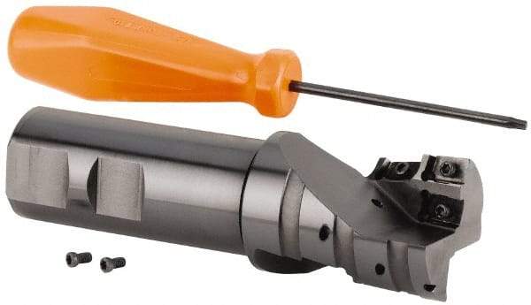 Kennametal - 50mm Cut Diam, 54mm Max Depth of Cut, 40mm Shank Diam, 140mm OAL, Indexable Square Shoulder Helical End Mill - GOMT 1604.., JOMT 1604.. Inserts, Weldon Shank, 0° Lead Angle, Series KDMR - USA Tool & Supply