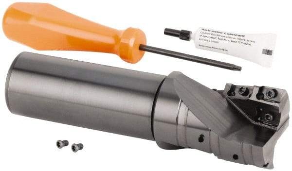 Kennametal - 40mm Cut Diam, 42mm Max Depth of Cut, 32mm Shank Diam, 160mm OAL, Indexable Square Shoulder Helical End Mill - GOMT 13T3.., JOMT 13T3.. Inserts, Cylindrical Shank, 0° Lead Angle, Series KDMR - USA Tool & Supply
