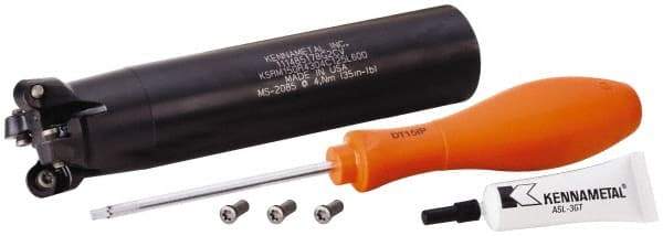 Kennametal - 1-1/2" Cutting Diam, 1-1/4" Shank Diam, 1-1/2" Max Depth of Cut, Straight Shank Indexable Copy End Mill - 4 Inserts, RP.T 43.. Insert, KSRM Toolholder, Through Coolant - USA Tool & Supply