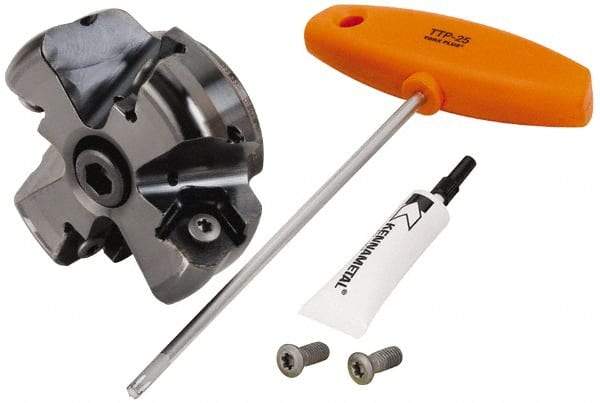 Kennametal - 3" Cut Diam, 1" Arbor Hole, 8mm Max Depth of Cut, 45° Indexable Chamfer & Angle Face Mill - 4 Inserts, HNPJ 1307... Insert, Right Hand Cut, 4 Flutes, Through Coolant, Series Dodeka Max - USA Tool & Supply