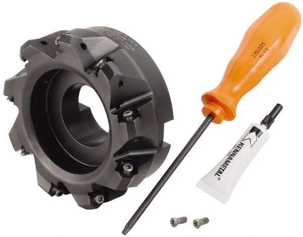 Kennametal - 4" Cut Diam, 1-1/2" Arbor Hole, 3.23mm Max Depth of Cut, 45° Indexable Chamfer & Angle Face Mill - 9 Inserts, HNGJ 0604... Insert, Right Hand Cut, 9 Flutes, Through Coolant, Series Dodeka Mini - USA Tool & Supply