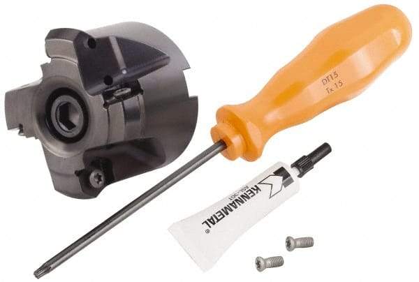 Kennametal - 2" Cut Diam, 3/4" Arbor Hole, 4.42mm Max Depth of Cut, 30° Indexable Chamfer & Angle Face Mill - 4 Inserts, HNGJ 0604... Insert, Right Hand Cut, 4 Flutes, Through Coolant, Series Dodeka Mini HD - USA Tool & Supply