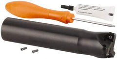Kennametal - 1-1/2" Cut Diam, 0.059" Max Depth, 1-1/4" Shank Diam, Cylindrical Shank Indexable High-Feed Helical End Mill - Screw Holding Method, WOEJ090512.. Insert, KF2X Toolholder, Through Coolant - USA Tool & Supply