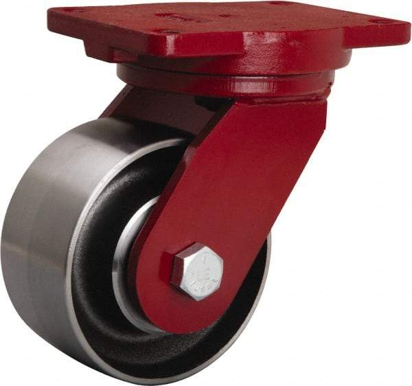 Hamilton - 6" Diam x 3" Wide x 8-1/2" OAH Top Plate Mount Swivel Caster - Forged Steel, 4,000 Lb Capacity, Tapered Roller Bearing, 6-1/8 x 7-1/2" Plate - USA Tool & Supply