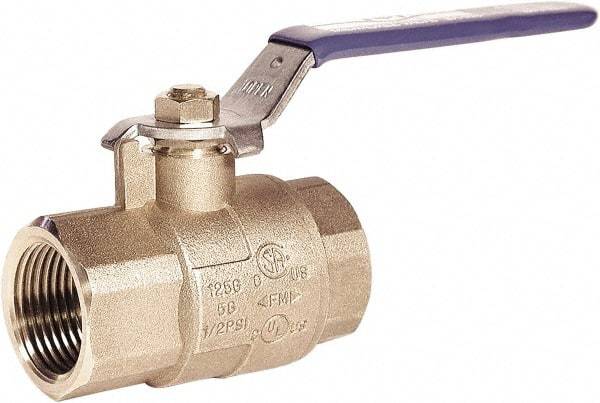 Milwaukee Valve - 1-1/4" Pipe, Full Port, Brass UL, CSA, FM, NSF Approved Ball Valve - 2 Piece, Threaded (NPT) Ends, Lever Handle, 600 WOG, 150 WSP - USA Tool & Supply