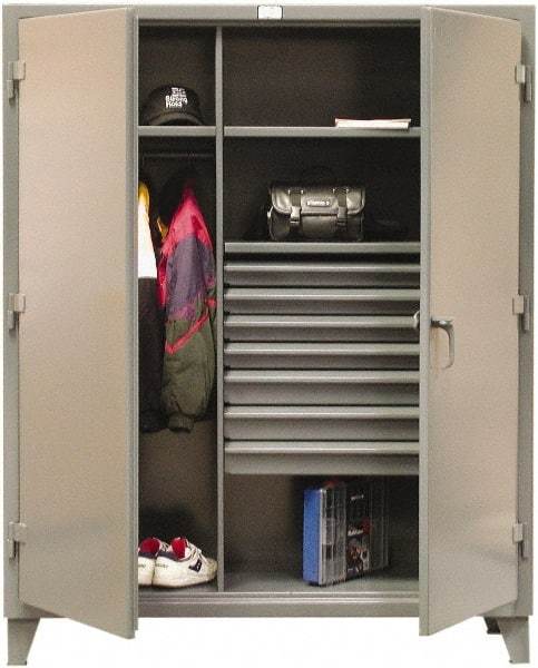 Strong Hold - 3 Shelf 7 Bin Combination Storage Cabinet - Steel, 36" Wide x 24" Deep x 78" High, Dark Gray - USA Tool & Supply