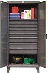 Strong Hold - 1 Shelf 8 Bin Locking Storage Cabinet - Steel, 36" Wide x 24" Deep x 78" High, Dark Gray - USA Tool & Supply