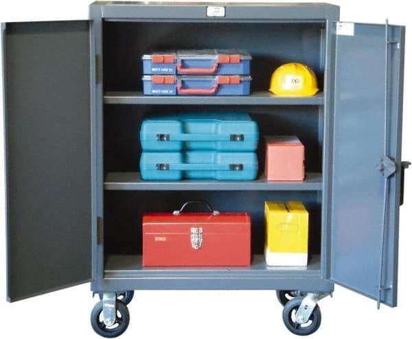 Strong Hold - 2 Shelf Mobile Storage Cabinet - Steel, 36" Wide x 20" Deep x 50" High, Dark Gray - USA Tool & Supply